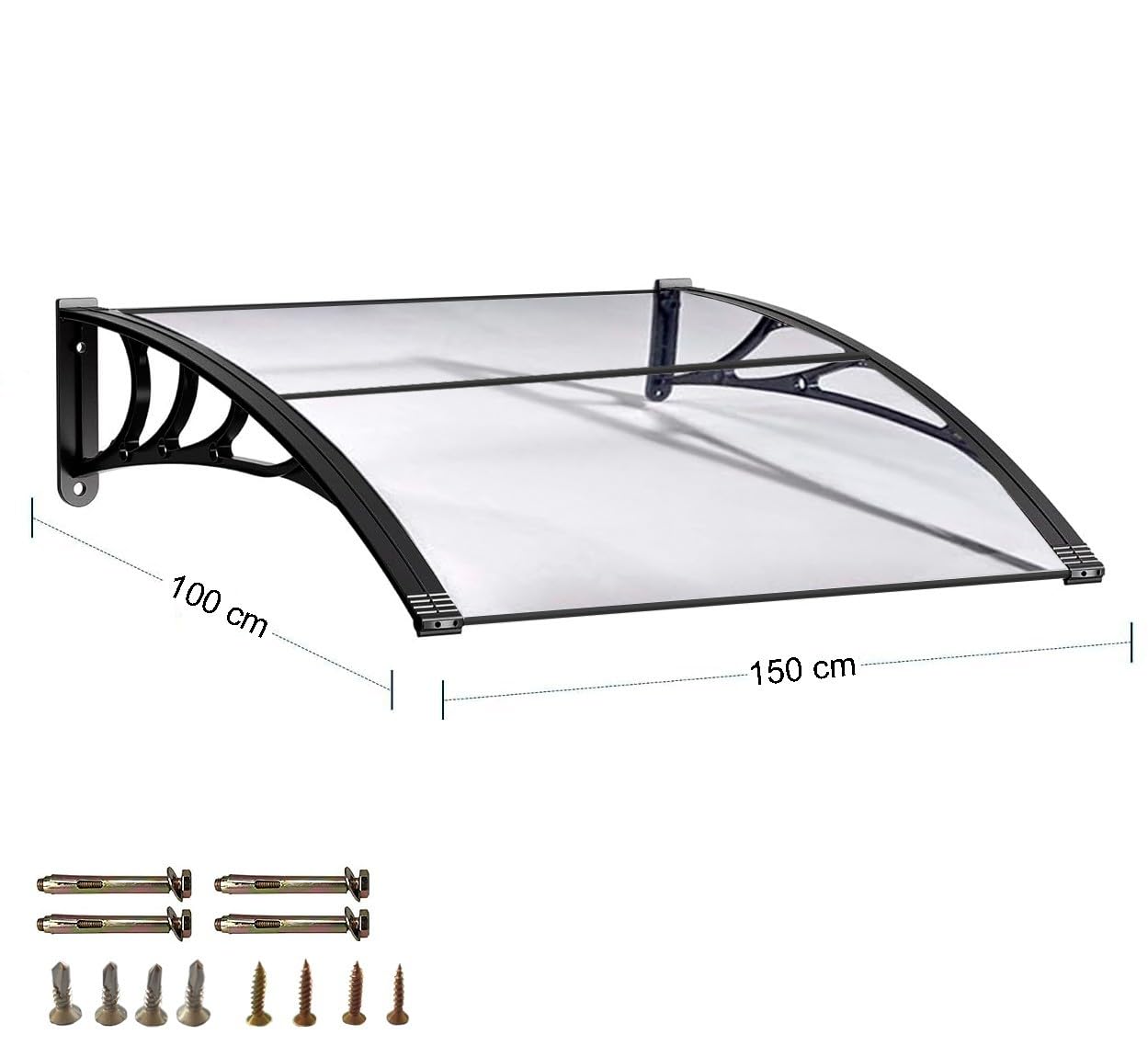 Pensilina Trasparente Copertura Tettoia Modulare Riparo Pioggia Porta Finestra Esterno 150x100 Cm