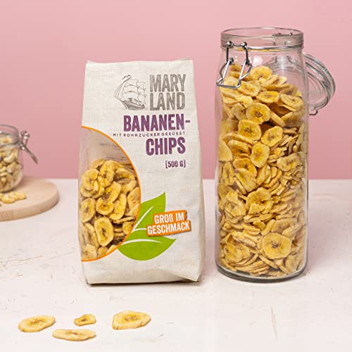 Maryland Bananenchips 500g Vorratspackung – Getrocknete und geröstete Bananen-Chips – Fruchtig knackiger Snack, perfekt zum veganen Snacken (1 x 500g)