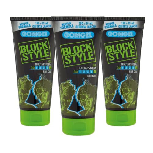 Gomgel Block Style, Gel Capelli a Tenuta Estrema 24h, Nuova Formula - 3 Pezzi x 200 ml