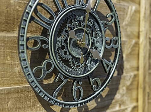 garden mile® Large 30cm Vintage Open Face Blue Slate Effect wall clocks garden ornaments outdoor indoor Wall Clock Decorative waterproof clock wall (Blue Slate Effect Open Face 30cm Clock (GCLOCK7))