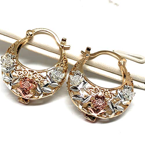 Fran & Co. Jewelry Gold Plated Tri Color Virgin Mary Flower Basket Earrings Virgen De Guadalupe Aretes Arracadas3