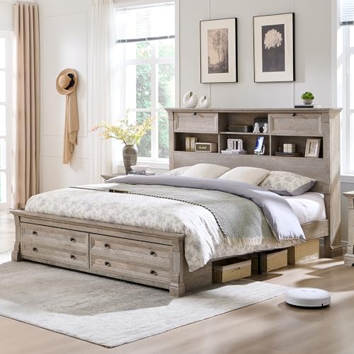 Farmhouse King Bed Frame with Storage Headboard & Footboard