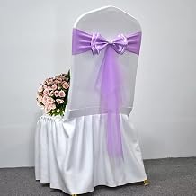 Pack of 100 Double Bows Organza Stretch Chair Sashes for Romantic Wedding Holiday Party Celebration Birthdays Chair Decorations Light Purple, 100pcs