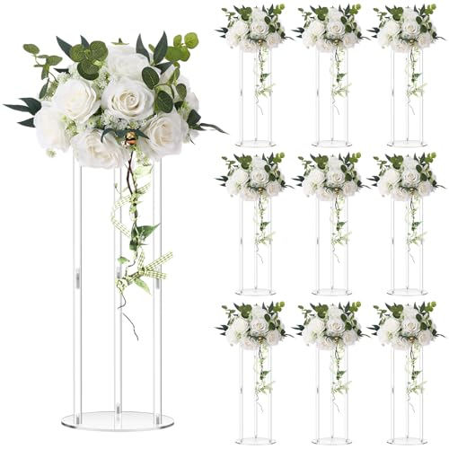 Teenyyou 10 Pcs 20 Inch Tall Acrylic Vase Wedding Centerpieces Clear Flower Stand Acrylic Centerpiece Stand Floral Vase Elegant Display Holder for Wedding Birthday Party Table Decorations