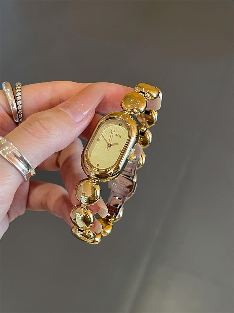 Gosasa Vintage Dainty Women’s Quartz Bracelet Watch – Luxury Minimalist Oval Gold Dial Slim Elegant Dress Ladies Diamond Wristwatch Waterproof - Image 4