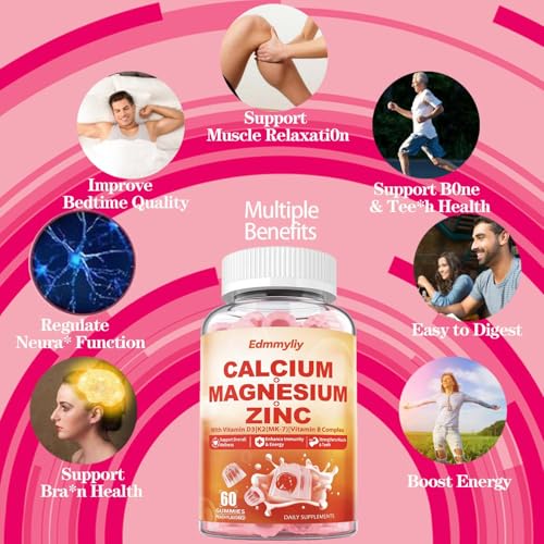 Edmmyliy Calcium Magnesium Zinc Supplement Gummies With Vitamin D3 K2 & B Complex For Women Men 1000Mg Calcium Citrate With Magnesium Gummies For Bone, Muscles & Immune Support, Sugar Free thumb #3