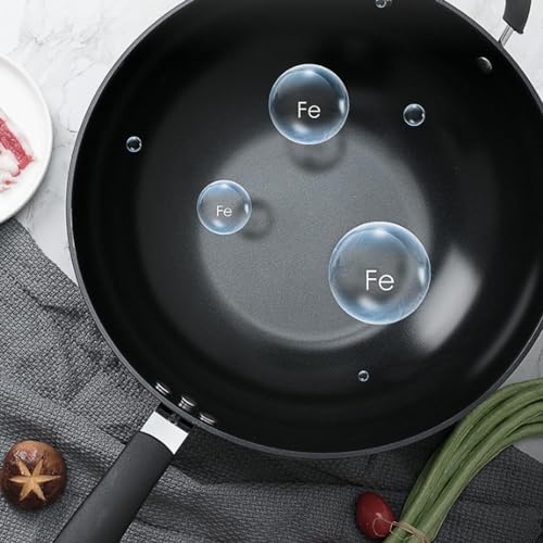Wok de hierro negro con tapa y mango ergonómico 13.4 pulg miniatura 5