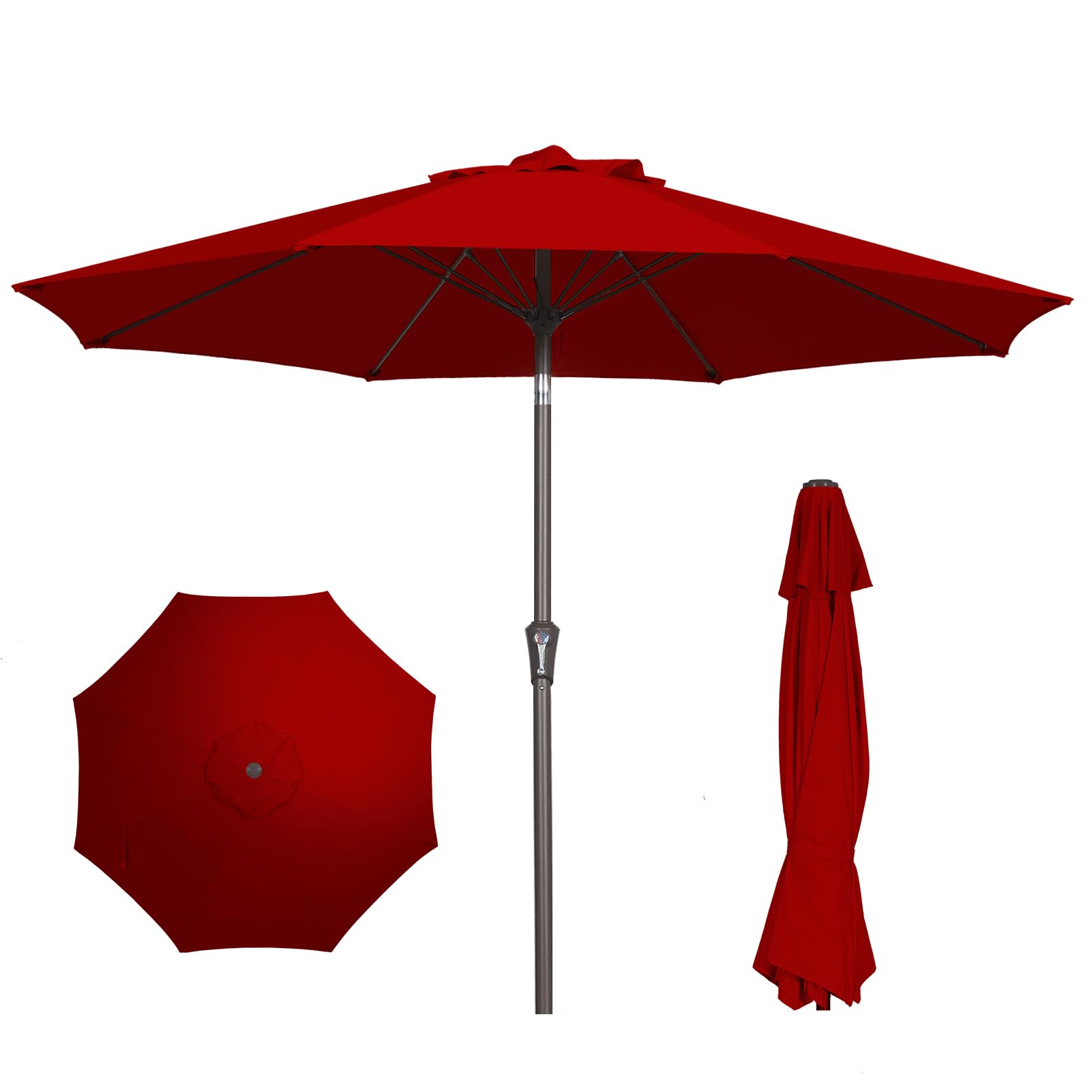 PatioKingdom 9FT Patio Umbrella Outdoor Market Umbrella with Push Button Tilt and Crank, Table Umbrella 8 Sturdy Fiberglass Ribs UV Protection Waterproof for Garden, Pool, Deck, Yard