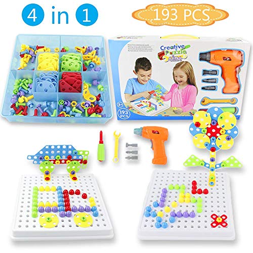 PL Juguetes Montessori 3D Puzzle 3 4 5 Años-193 Piezas Rompecabezas Bloques Construccion con Destornillador Taladros Kit Juegos Educativos Regalos para Niños