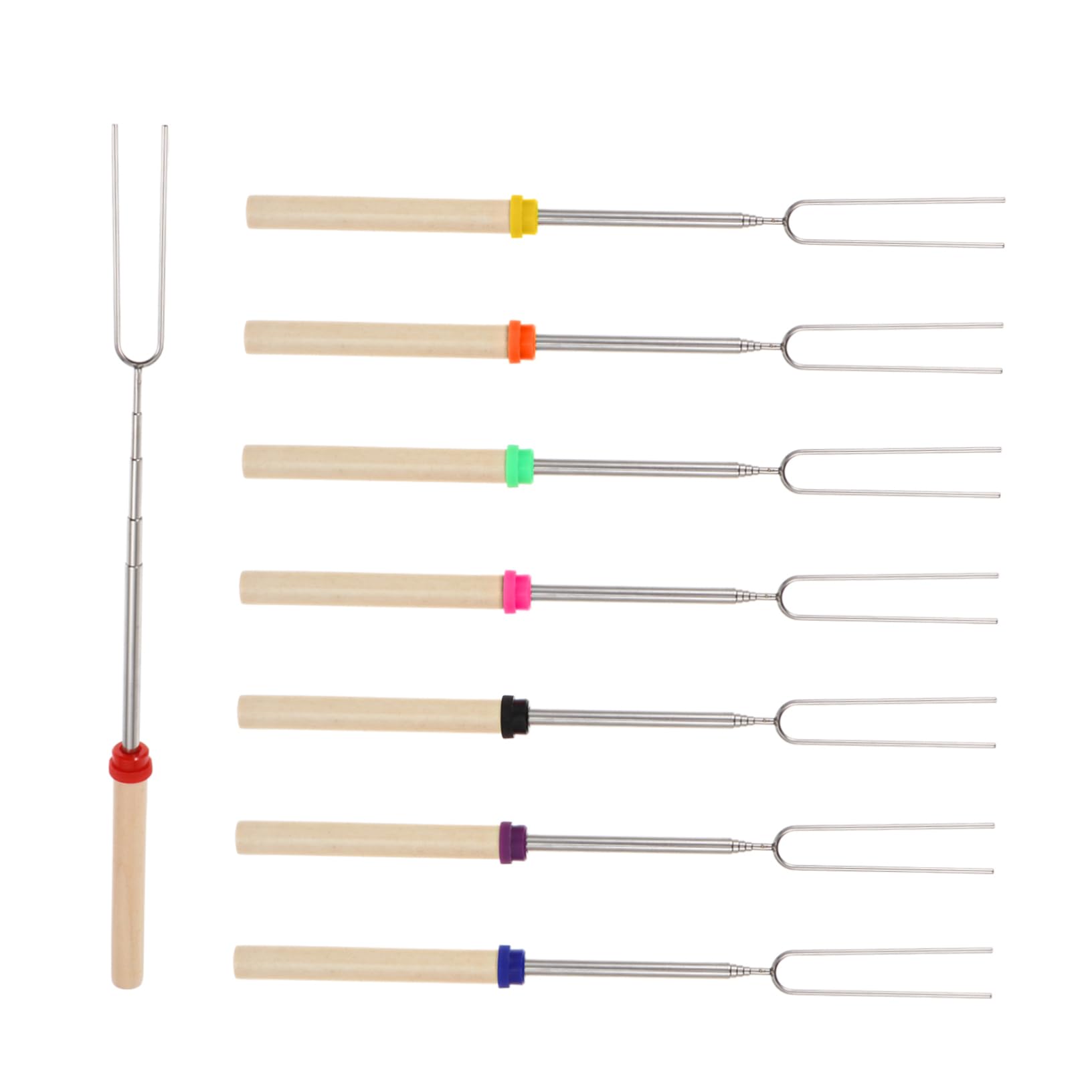 ibasenice 8pcs Wooden Handle Stainless Steel Bbq Forks with Telescopic Design and Convenient for Outdoor Grilling Includes Storage Bag Versatile Roasting Tools for Hot Dogs and Skewers