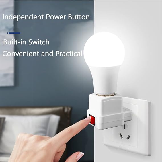 E26/E27 Socket Extension Adapter with Switch - Plug-in Light Bulb Socket Converter for Outlet (3 Pack)