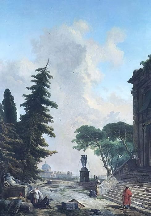 Tableau terrasse d'un palais romain Hubert Robert pour habiller un grand mur vide 60x90