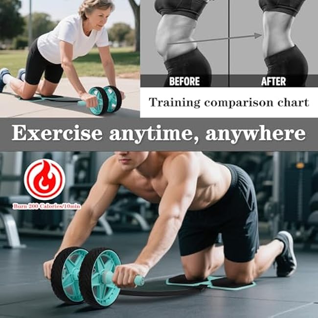 2025 New Double-Wheel Ab Roller for Core Training ¨C Rebound Design with Adjustable Elastic Band, Silent Non-Slip Wheels, Detachable Build, Knee Pad & Bands ¨C Home Gym Gear for Men/Women