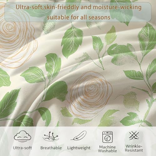 Couette microfibre douce thème campagne rose jardin avec parure de lit crème - 7