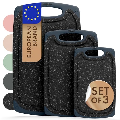 Blumtal Tabla cortar Cocina de plástico - Tabla de Cortar 40x,24,5 cm en set de 3-Lavable en lavavajillas cutting board Ranura para Líquidos - SinBPA tabla de cortar cocina - tabla cortar Negro