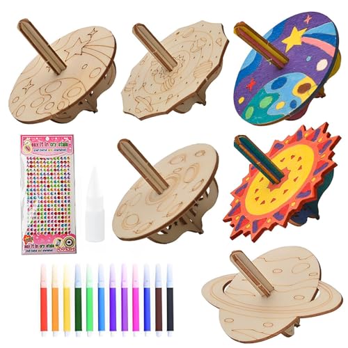 12 Piezas De Madera Manualidades Kit Para Ninos, Juego De Kit De Giroscopio De Madera, DecoracióN De Pintura Infantil De Bricolaje Giroscopio Planetario Para NiñOs NiñAs 5 6 7 8 9 10 AñO
