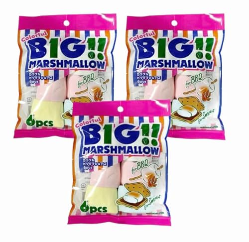 【3袋セット】ビッグマシュマロ カラフル 各6個入 ×3袋 / 夏のパーティーやお祭り気分にぴったり！とろける甘さ×ふわもち食感で子どもも大喜び♪【AYÉLICEサンクスシール付】のサムネイル