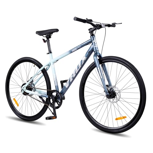 Image of Vaux City-Pro Single Speed Hybrid Cycle for Men, 19 inch HI-Ten Steel Frame, Dual Disc Brake, 700x35C Tyres, Double-Wall Alloy Rims, City Bike(Nardo-Grey, Single Speed, Rigid Fork)