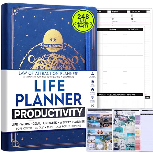 Law of Attraction Planner – Undated Hourly, Weekly & Monthly Goal Setting Planner, 12-Month to Increase Productivity | Life & Gratitude Journal, Include Foldable Vision Board, Gift Box & Stickers
