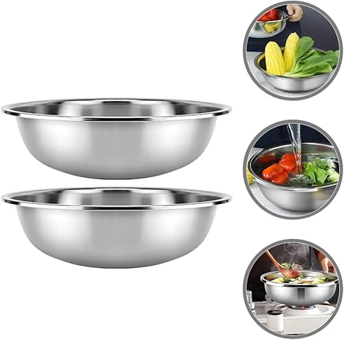 Miniatura 2 de Yardwe Cuenca de verduras de acero inoxidable, 2 uds. Cuencos para mezclar verduras para el hogar Cuenca de lavado de verduras Cuencos de metal de