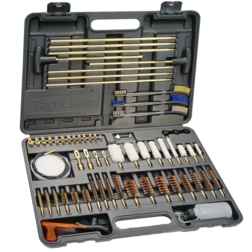 TactiClean Universal Gun Cleaning Kit, Handgun Shotgun Rifle Cleaning Kits with Rods, Jags, Brass Brushes, Beginner-Friendly Pistol Cleaning Kit, with Carrying Case