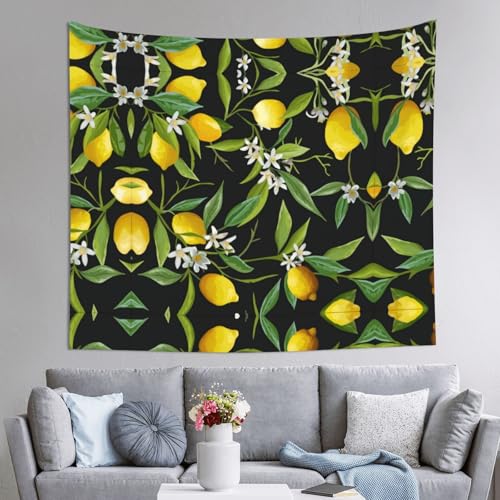 Tapisserie d'art pour habiller un mur vide motif citron et fleur 152x130 cm