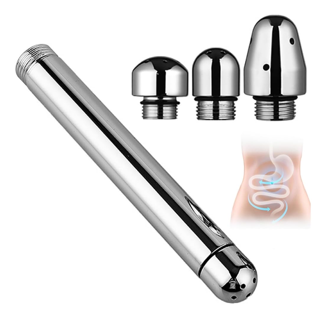 Doccino Anale, Bacchetta Doccia Angolare Con 3 Teste, Per Pulizia Colonic, Colore Argento, 1 Pezzo + 3 Teste Di Ricambio, Lunghezza 13Cm