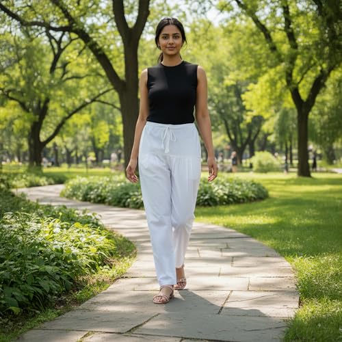 Image of Happy Bunny Salwar Pant for Women, Fine Cotton Ethnic Trousers with Drawstring Waist, Comfortable Daily, Office & Casual Wear Bottoms
