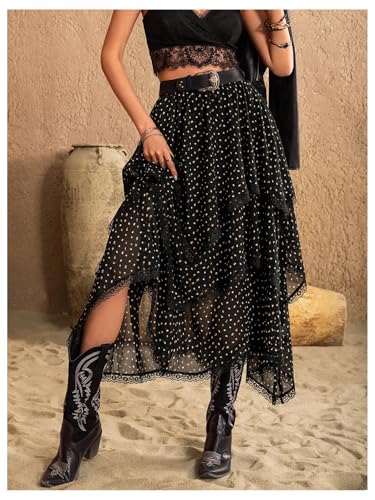 Verdusa Women's Boho Polka Dots Tiered Layered Ruffle Skirt Vacation Flowy Long Skirts4