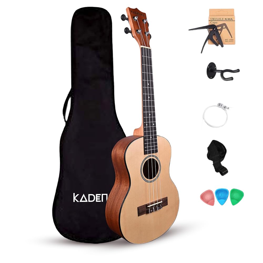 Kadence Ukulele 24" Concert Size + (Free online learning Course) Spruce wood ukelele Super combo with Strap, Bag, stand Strings, Capo, Picks & learning course (Super Combo)-image-17