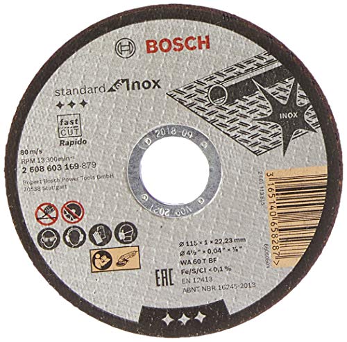 Bosch 2 608 603 169 - Disco de corte recto Standard for Inox - Rapido - WA 60 T BF, 115 mm, 22,23 mm, 1,0 mm (pack de 1)
