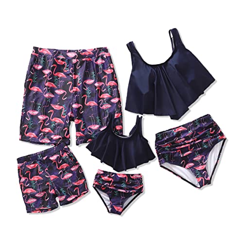 Family Matching High Waisted Bikini Swimsuit 2 Piece Mommy and Me Ruffled Flounce Swimwear