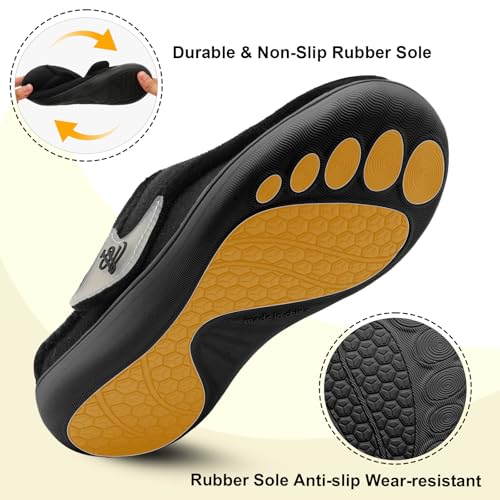 LeIsfIt Womens Slippers Wide Diabetic House Slippers Adjustable Edema Swollen Slip on Slipper Soft Warm House Shoes Non-slip Bedroom Slipper4