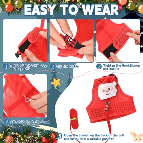 Image of Easter Bunny Costume Rabbit Harness and Leash Set with 2 Cute Decorations Bunny Clothes Adjustable Buckle Breathable Mesh Vest Harness for Rabbits Ferret Small Pig Puppy(Red,Tree)
