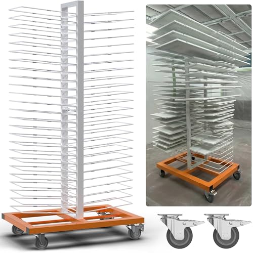 BERPET 50-Shelf Cabinet Door Paint Drying Rack - Heavy Duty Steel Mobile Stand, 1500 LBS Total Capacity (30 LBS/Tier) - Woodworking & Art Studio