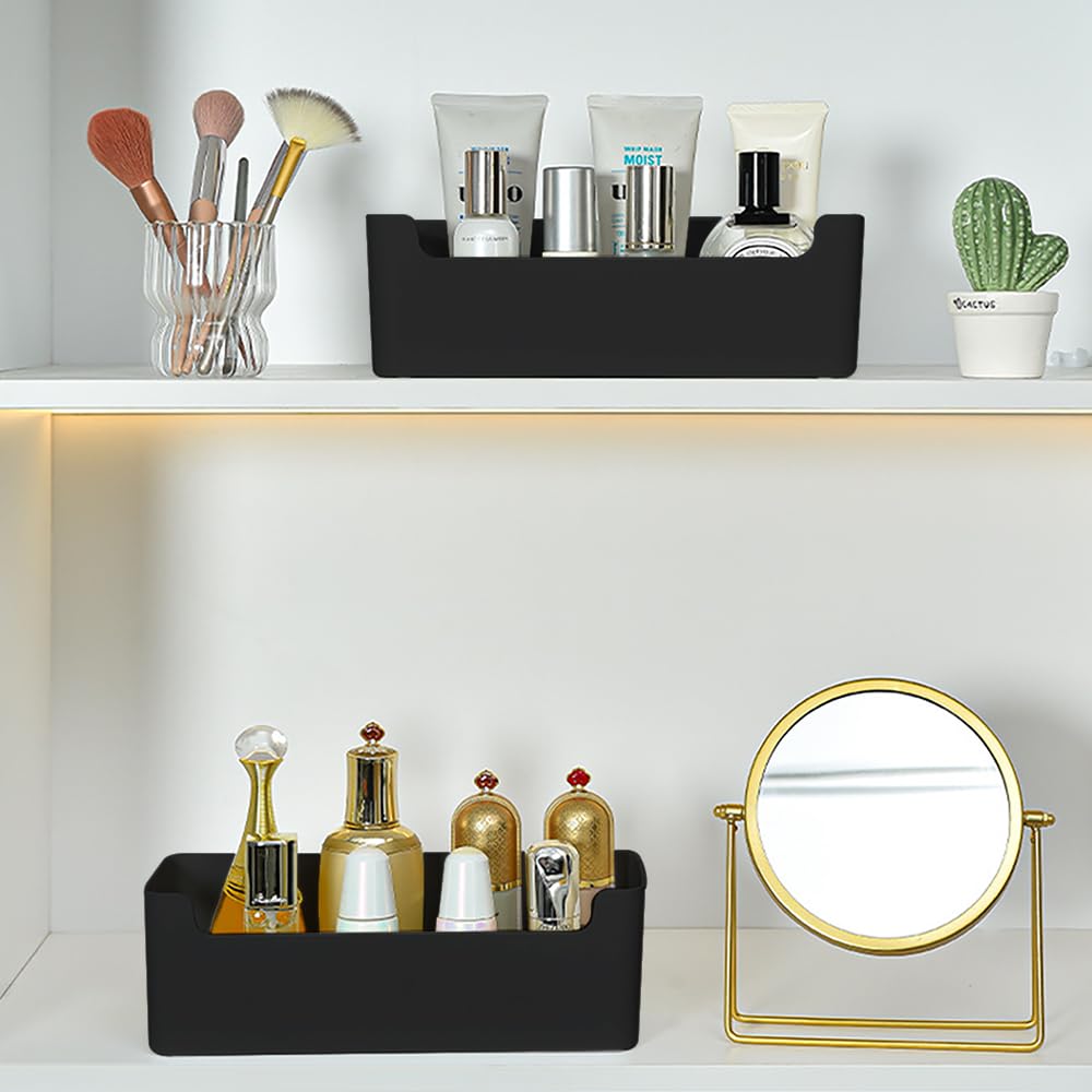Organizer Cassetti,4 Pezzi Divisori per Cassetti,Organizer Bagno,Scatola Portaoggetti con Porta a U per Cosmetici, Articoli di Cancelleria, Biancheria intima, Cavi Dati(Nero,25,5x8,5x8 cm)
