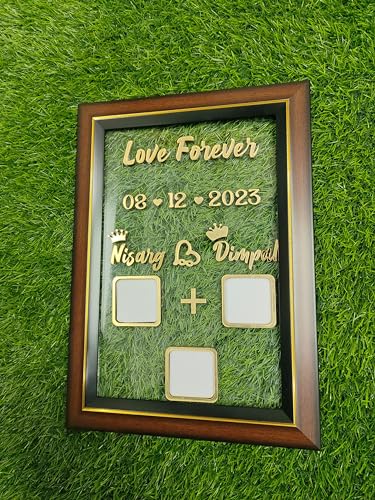 Image of Wooden Couple Thumb Impression Gift (24 Cm X 35 Cm)| Wedding Thumb Print | Couple Gift| Finger Print Gift| Personalized Text | Wooden Frame|