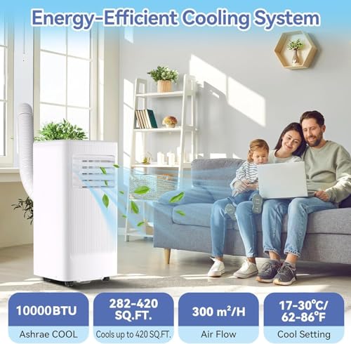 Image of 10000 BTU Portable Air Conditioner w /Dehumidifier & Fan | Cools Rooms up to 560 Sq.Ft, Remote Control, LED Display, White