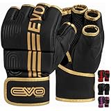 EVO Fitness Gants de MMA Noirs Mats pour Arts Martiaux, Lutte, Combat, Boxe, Combat, Boxe,...