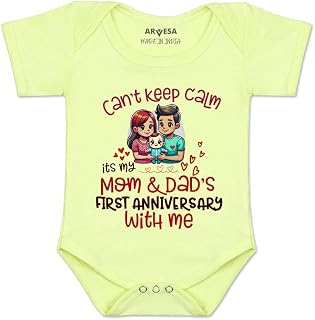 ARVESA Baby Romper Mom Dad Anniversary Theme for Baby Boy and Baby Girl Cotton 0–12 Months Design No 1604 - First Annivers... Price In India
