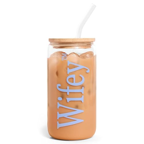 xo, Fetti Wifey Glass Tumbler | 16oz, With Straw, Lid