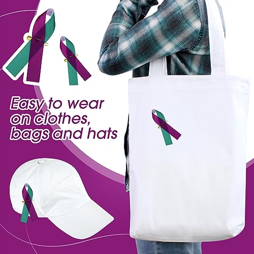 Image of Misdary 200 pcs Suicide Prevention Awareness Ribbon Satin Purple Teal Ribbon Pins Sexual Assault Awareness Safety Pin
