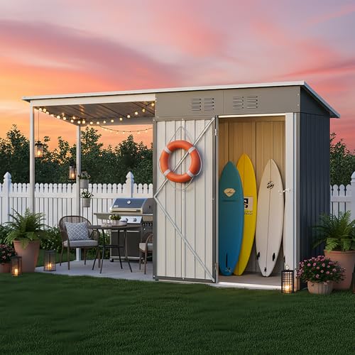 5x3 FT Outdoor Storage Shed & Gazebo Combo, Lean to Metal...