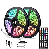 LED Strip 10m, RGB Musik LED Streifen Lichtband mit Fernbedienung, Dimmbar Selbstklebend LED Leiste Bänder mit 20 Farbwechsel, 12V 24W für Haus, Garten, Party Dekoration [Energieklasse A++] (10m)