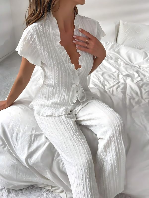 Women's Pajama Sets 2 Piece Lounge Sets for Women Tie Front Top Loungewear Soft&Comfortable Sleepwear S-XL - Image 6