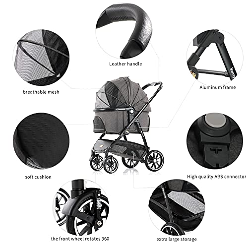 Kenyone Pet Stroller, 3 in 1 Multifunction Pet Travel System 4 Wheels Foldable Aluminum Alloy Frame Carriage for Small… - Image 4