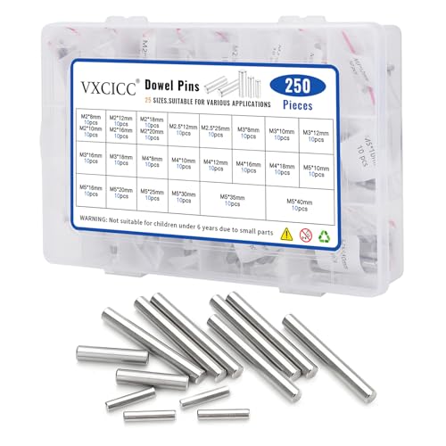 VXCICC 250Pcs Stainless Steel Dowel Pins - Shelf Brackets, Pegs, Hardware for Bunk Bed Replacement, DIY Shelving, Cabinet Supports (M2/M2.5/M3/M4/M5)