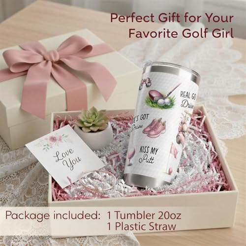Pink Golf Tumbler with Straw
