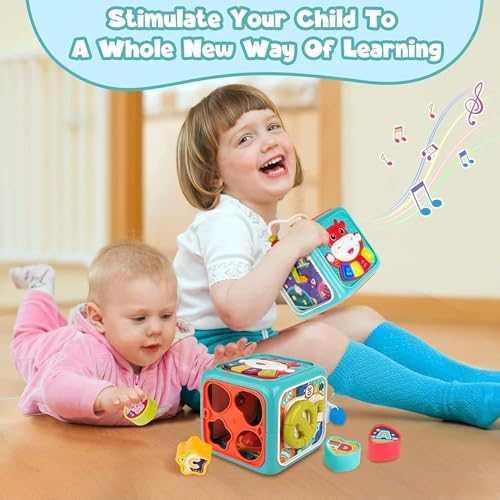 Image of Cable World 6 in 1 Montessori Activity Cube for Kids | Musical Sensory Learning Toy with Shape Sorter, Bead Maze, Piano Keyboard, Clock & Steering Wheel | Educational Toy for Babies & Toddlers