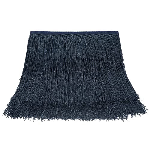 WELROG 5 Yards Lunghezza 20cm/7.87in Larghezza Frangia di Seta Frange Tassel Trim para el vestido de costura Crafts Costumes Latin Dresses DIY Decoración (blu navy)